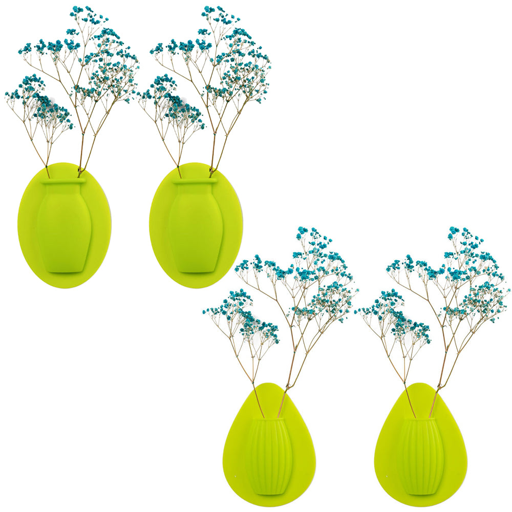 4Pcs Wall Mount Silicone Sticky Small Vase Green