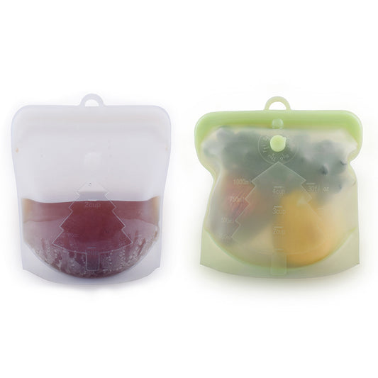 2Pcs Reusable Silicone Seal Food Storage Bag Green Transparent