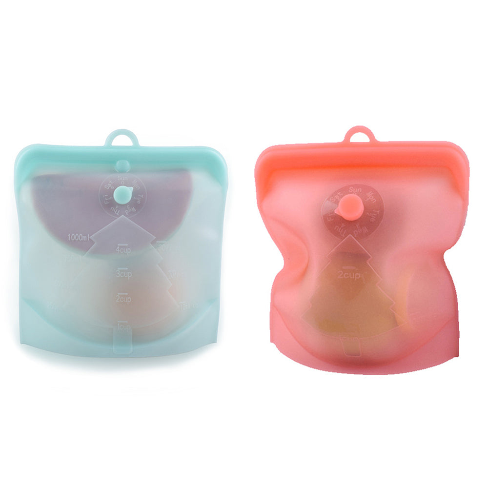2Pcs Reusable Silicone Seal Food Storage Bag Blue Red