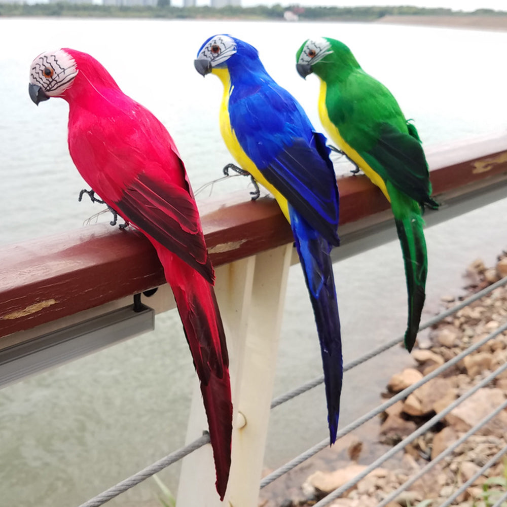 3Pcs 25cm Artificial Fake Parrot Lifelike Bird Garden Ornament Blue