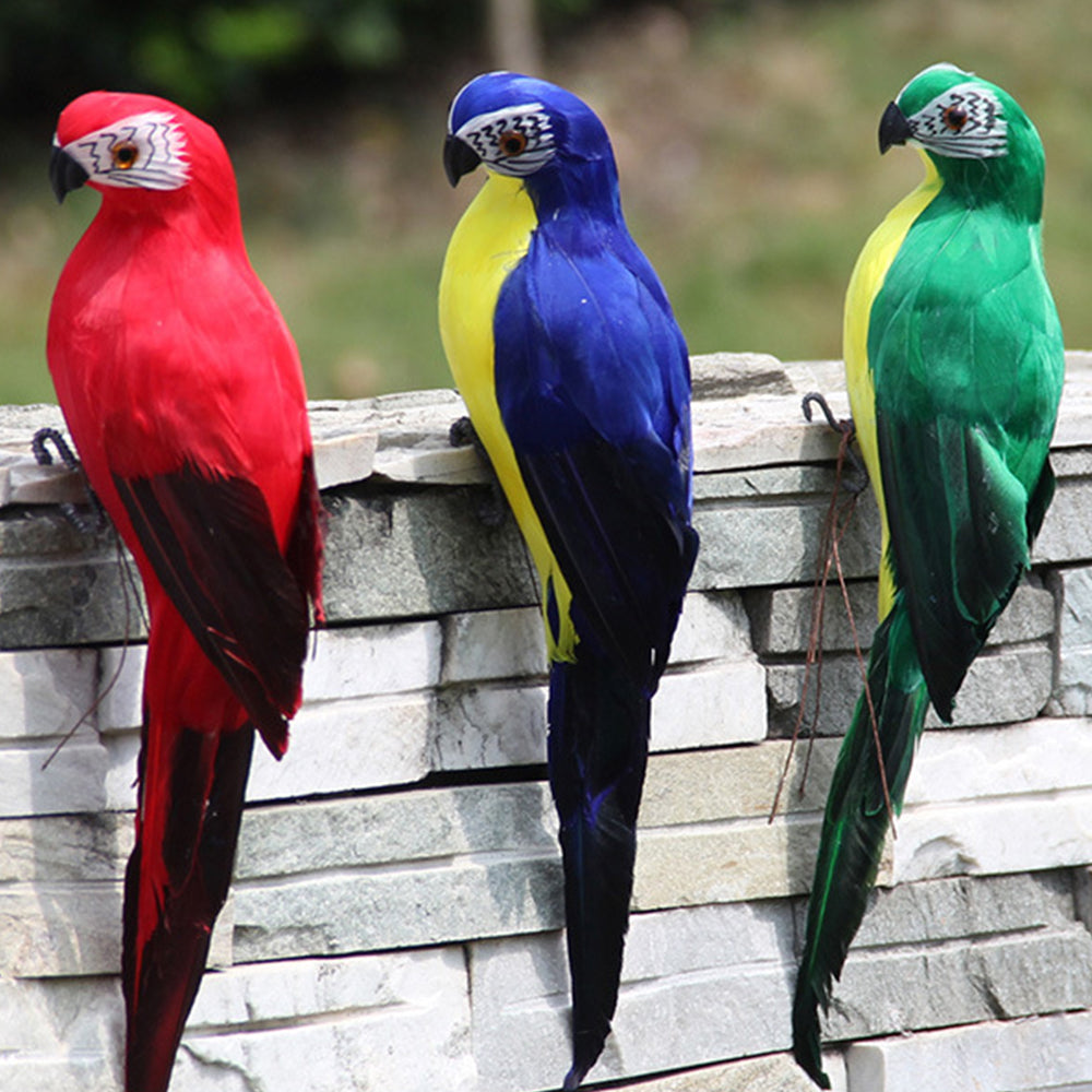 3Pcs 25cm Artificial Fake Parrot Lifelike Bird Garden Ornament Blue