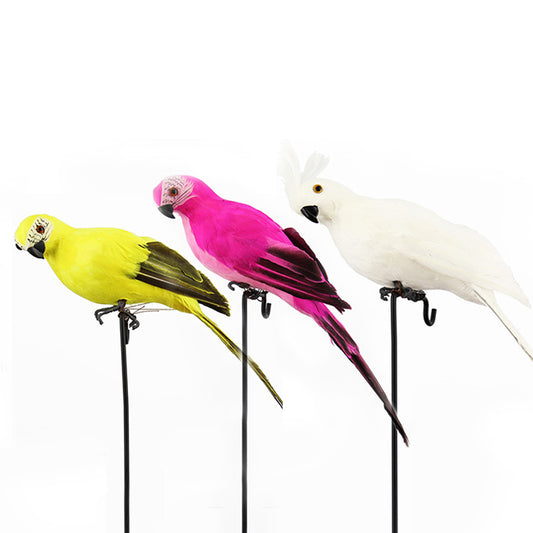 3Pcs 25cm Artificial Fake Parrot Lifelike Bird Garden Ornament Yellow