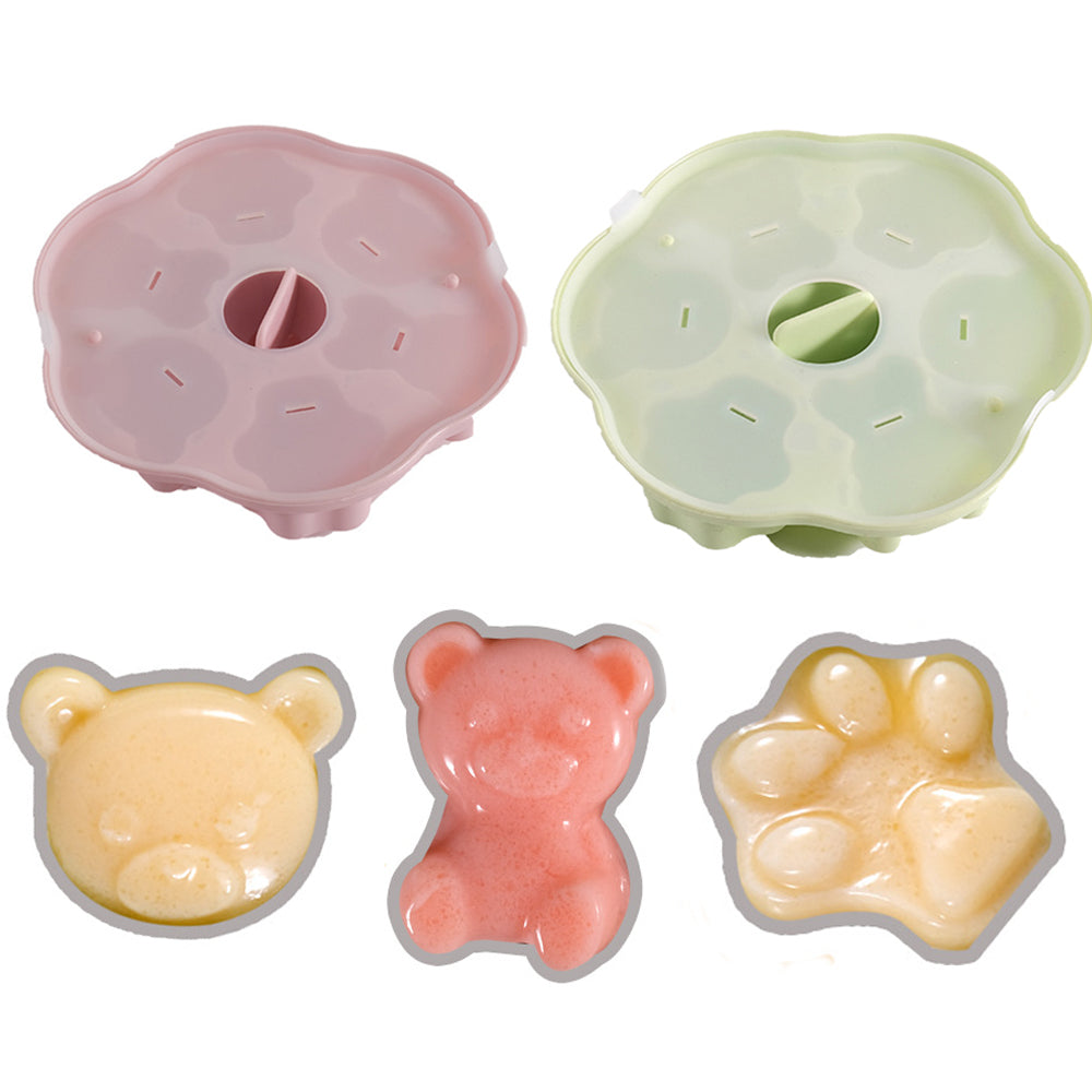 2X Silicone Ice Cube Tray Pudding Mould with Lid Pink and Green