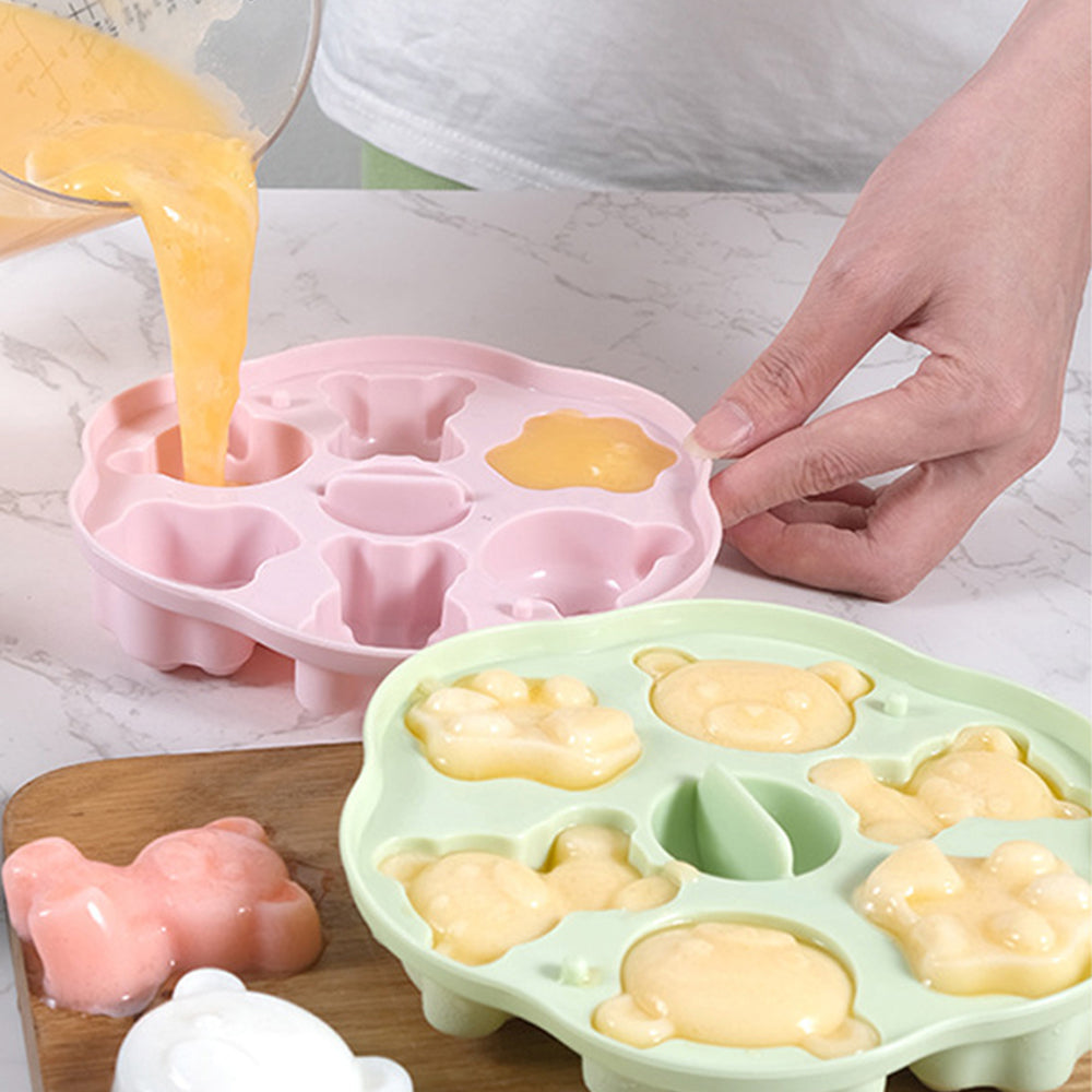 2X Silicone Ice Cube Tray Pudding Mould with Lid Pink and Green