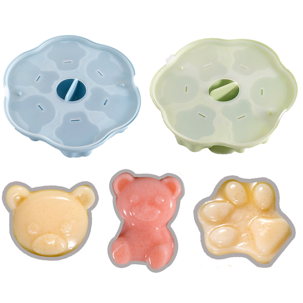 2X Silicone Ice Cube Tray Pudding Mould with Lid Blue and Green