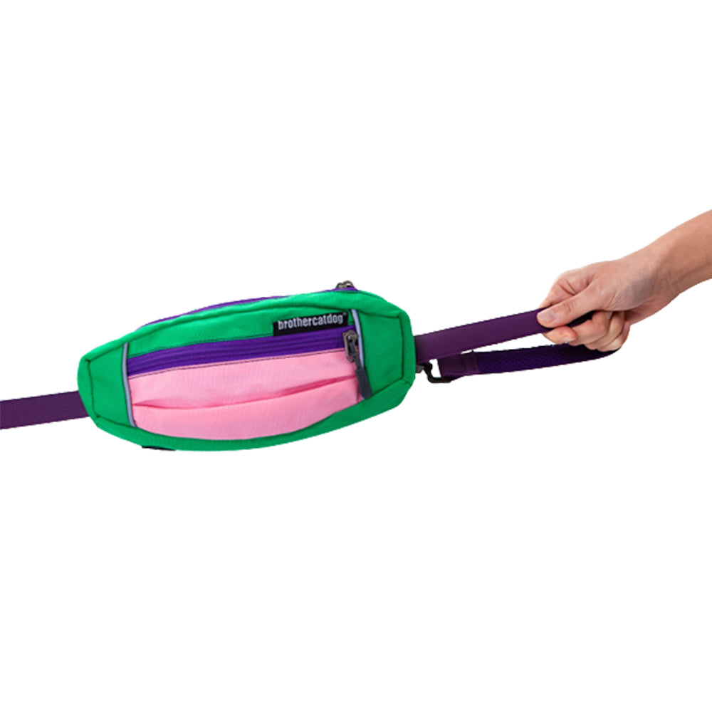 2X Hands Free Pet Dog Leash with Waist Bag Purple Pink