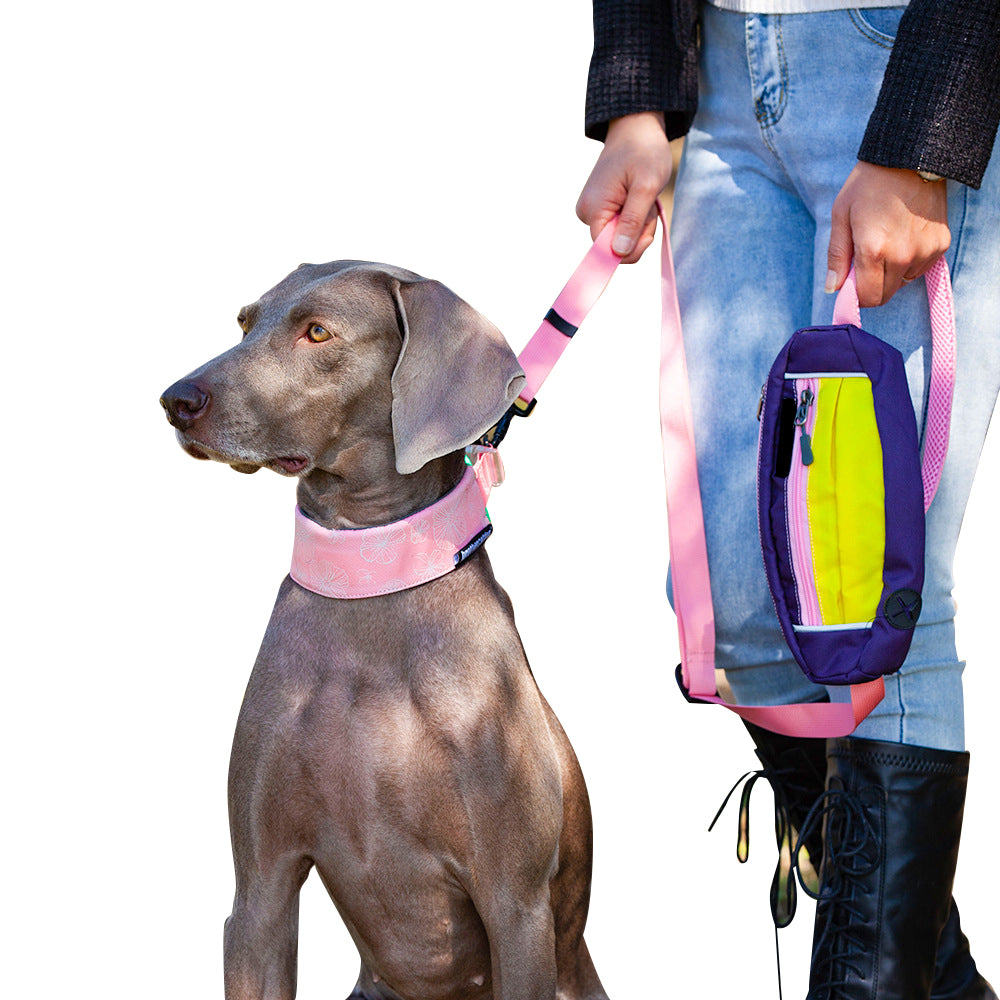 2X Hands Free Pet Dog Leash with Waist Bag Yellow Pink
