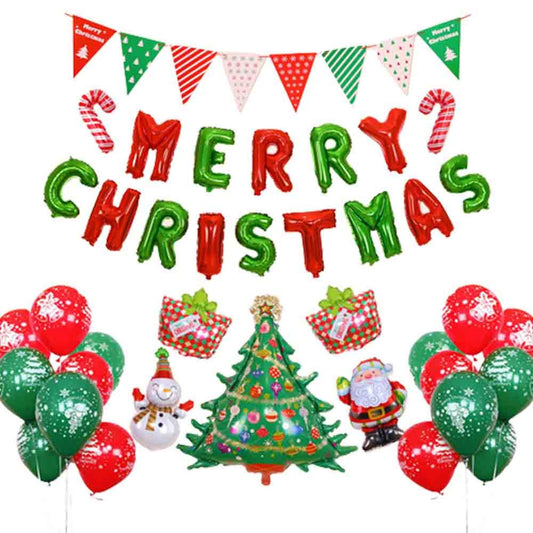 1 Set of Green and Red Merry Christmas Foil Balloons Decoration Home Party Decor