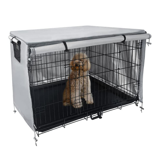 Wind Resistant Pet Dog Crate Cover Grey Large Size