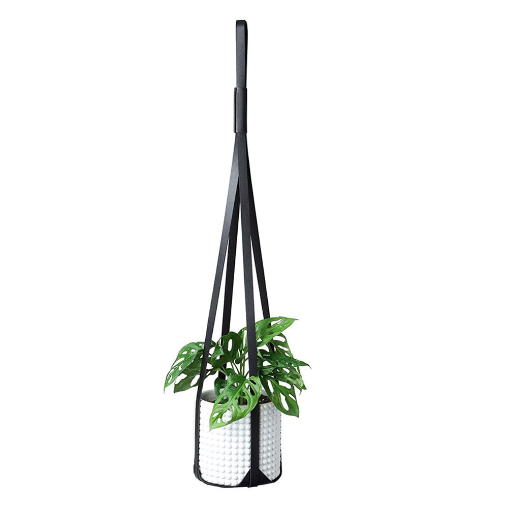 1Pc PU Leather Garden Plant Hanger Hanging Flower Pot Stand Black