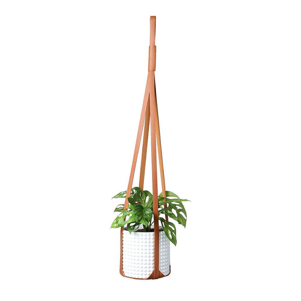 1Pc PU Leather Garden Plant Hanger Hanging Flower Pot Stand Brown