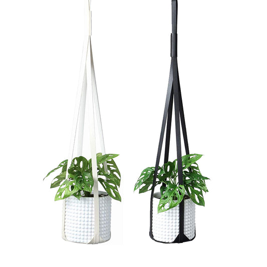 2Pcs PU Leather Garden Plant Hanger Hanging Flower Pot Stand Black and White