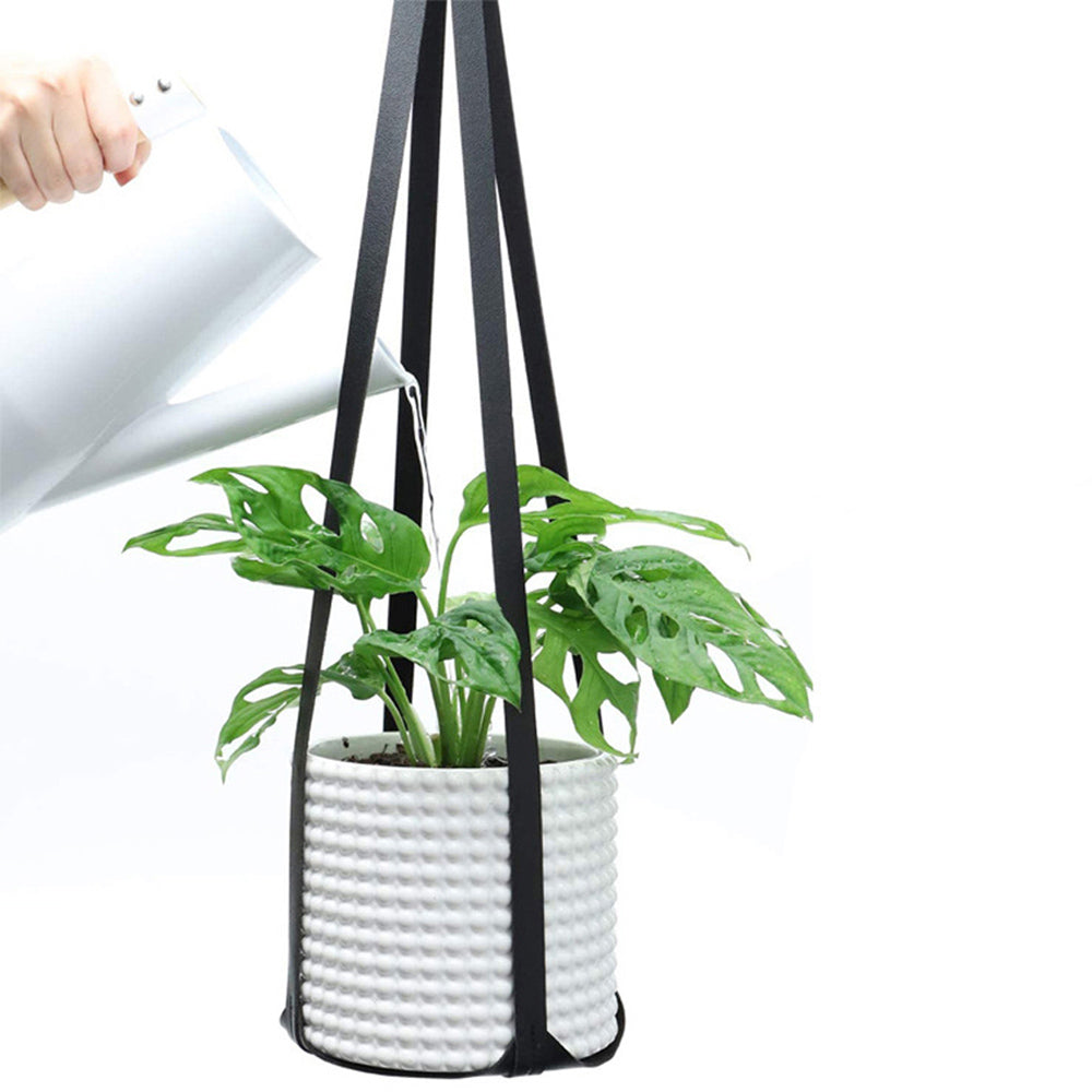 2Pcs PU Leather Garden Plant Hanger Hanging Flower Pot Stand Black and White