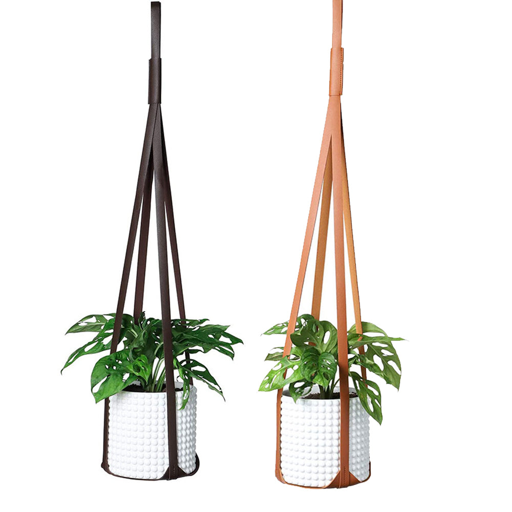 2Pcs PU Leather Garden Plant Hanger Hanging Flower Pot Stand Brown and Coffee