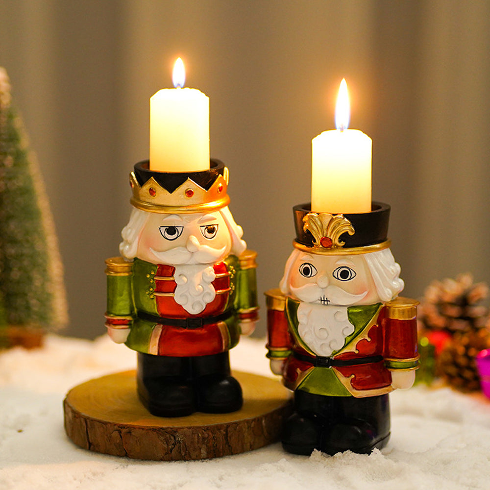 2Pcs Christmas Nutcracker Candle Holder Desk Ornament Green Red