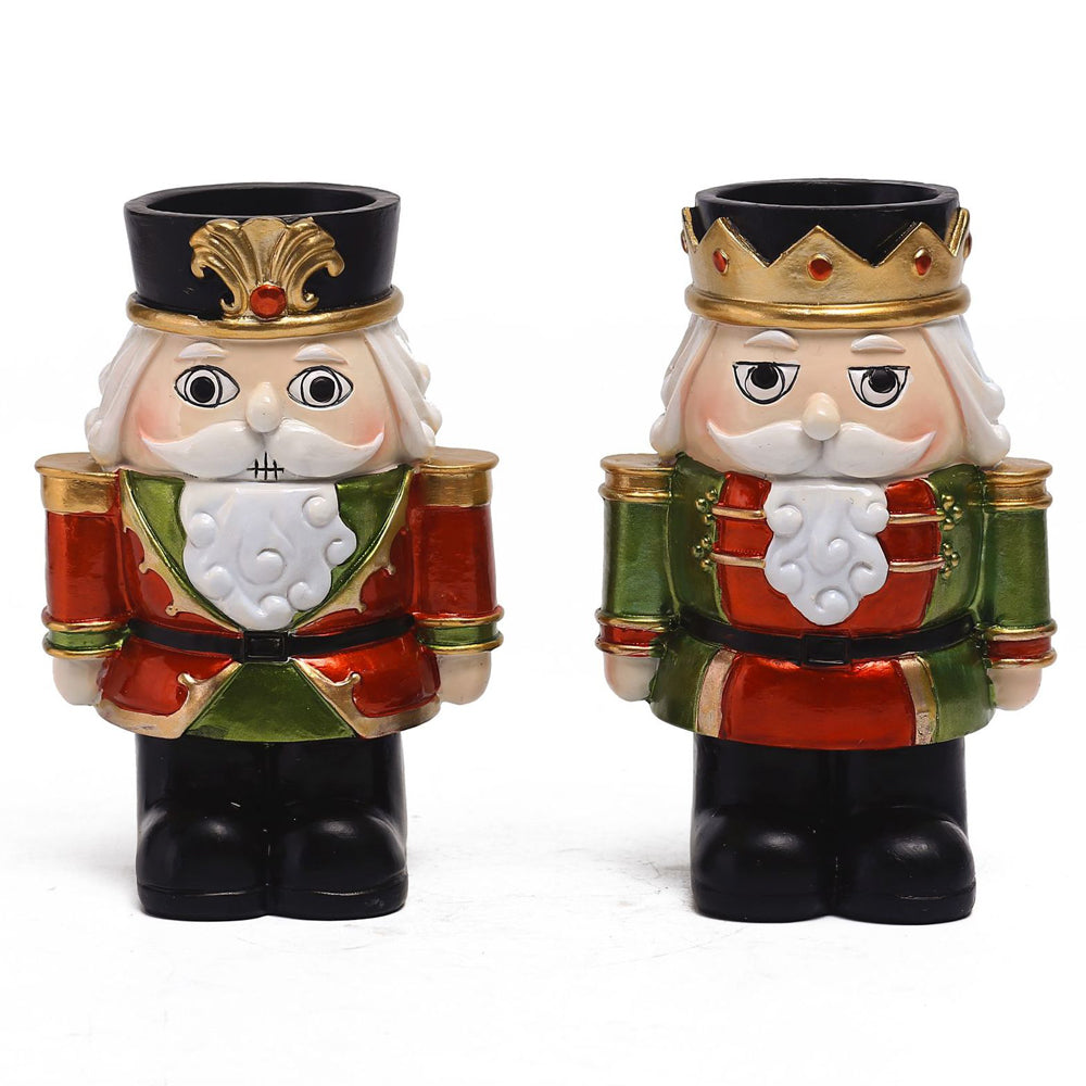 2Pcs Christmas Nutcracker Candle Holder Desk Ornament Green Red