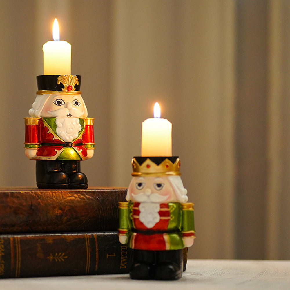 2Pcs Christmas Nutcracker Candle Holder Desk Ornament Green Red