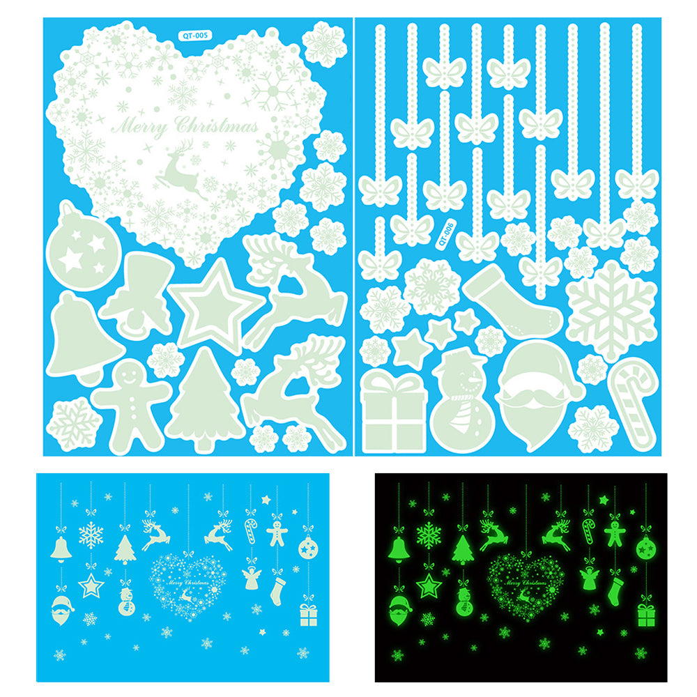 2 Sets of Glow in the Dark Christmas Static Window Stickers Style 3
