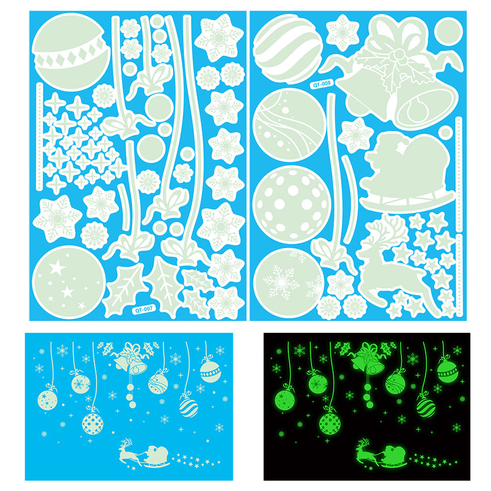 2 Sets of Glow in the Dark Christmas Static Window Stickers Style 4