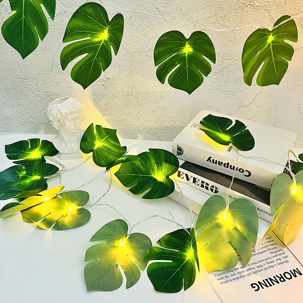 2Pcs 3M 20LEDs Artificial Fake Monstera Leaf String Lights