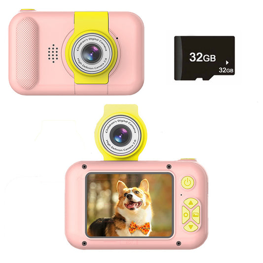 Kids Camera 1080P Action Camera Flip Lens Camera Compact Digital Camera Toy with 32G Card Pink