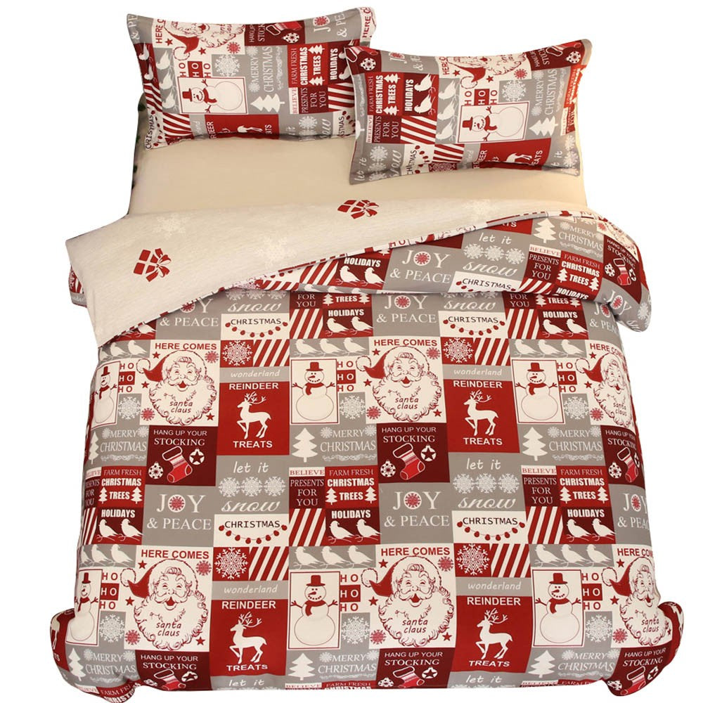 Queen Size Christmas Santa Claus Quilt Cover Bedding Set
