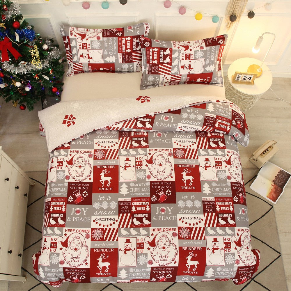 Queen Size Christmas Santa Claus Quilt Cover Bedding Set