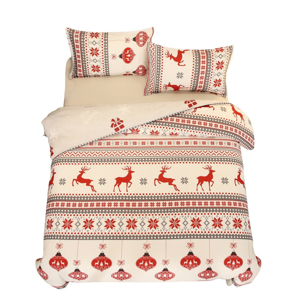 Queen Size Christmas Elk Quilt Cover Bedding Set