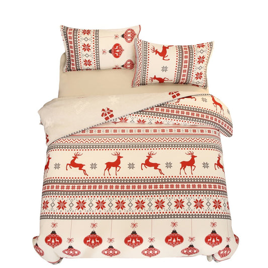 Queen Size Christmas Elk Quilt Cover Bedding Set