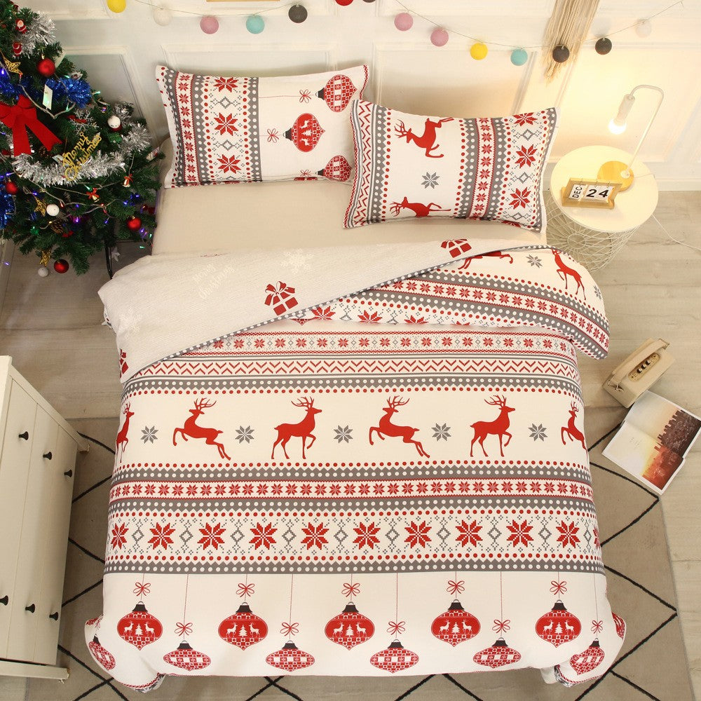 Queen Size Christmas Elk Quilt Cover Bedding Set