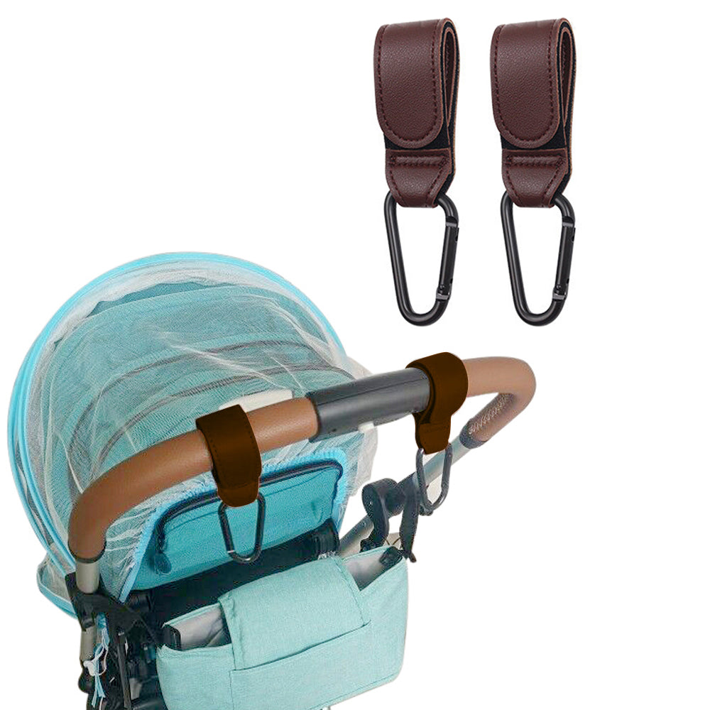 2X Adjustable Baby Stroller Hook Clip for Hanging Bags Dark Brown