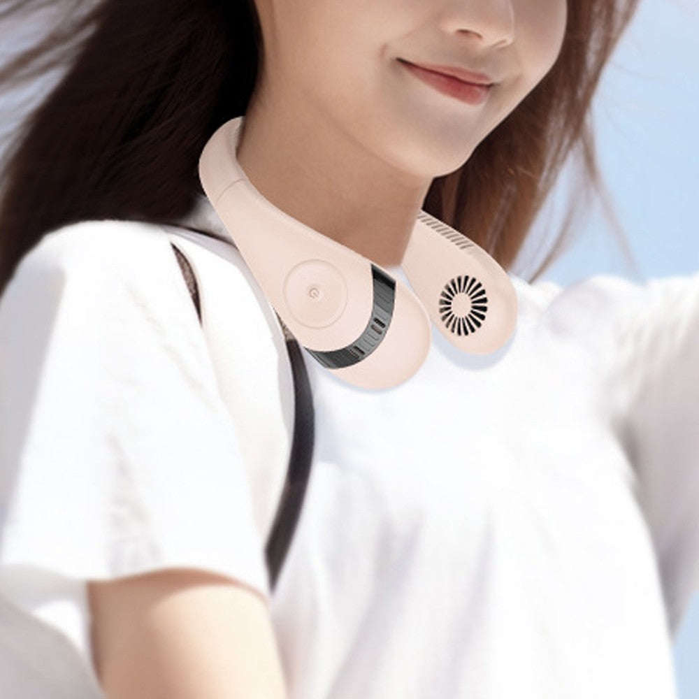 Foldable Wearable Hanging Neck Fan with 3 Wind Speeds Light Pink