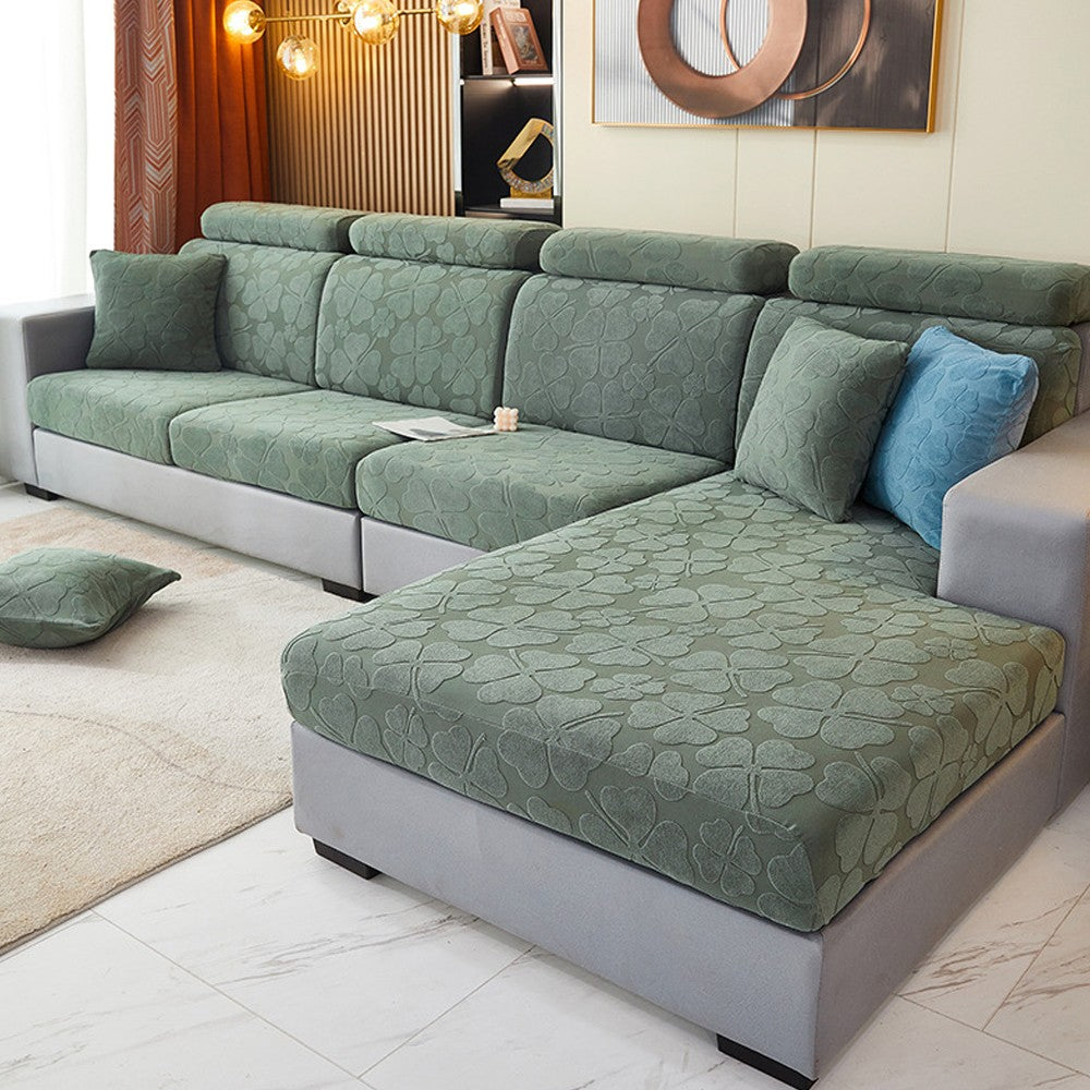 Stretch Sofa Seat Cushion Cover Green for 4 Seater