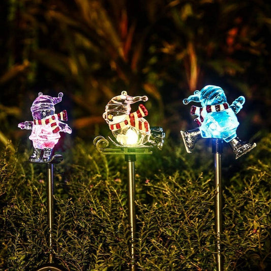 3Pcs Solar Christmas Snowman Light Outdoor Garden Walkway Decor Light