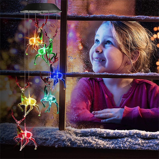 2Pcs Solar Christmas Lights LED Elk Wind Chimes Lights Outdoor Hanging Lights