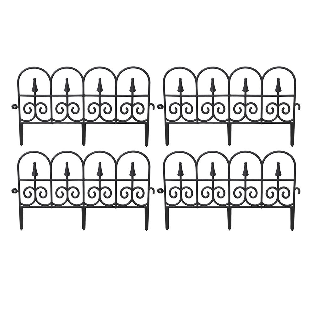 4Pcs Plastic Garden Picket Fence Landscape Flower Beds Borders Decor Black