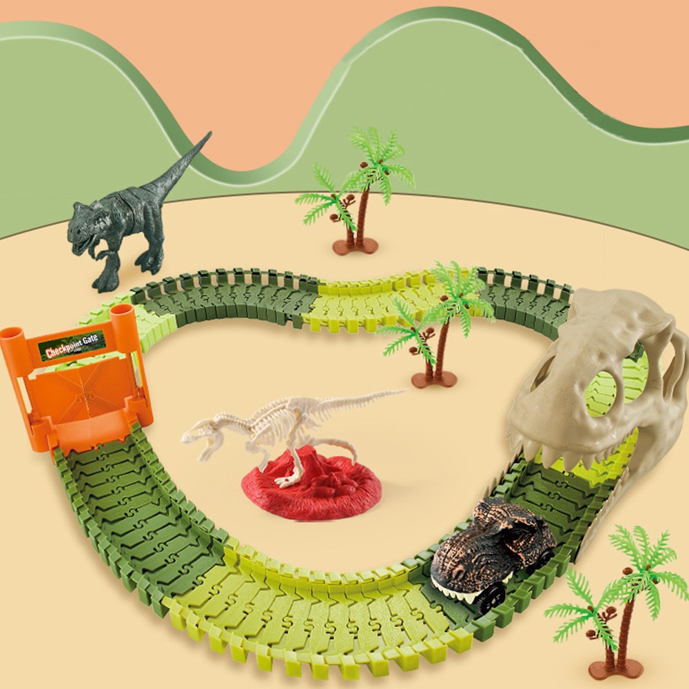 Set of 105Pcs Kids Dinosaur Theme Car Track Toys Set Car Race Toy
