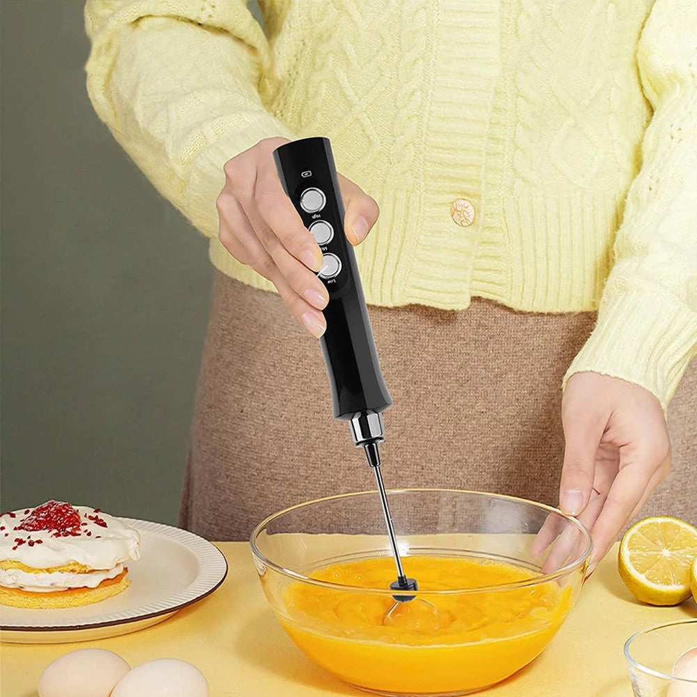 Handheld Electric Milk Frother Drink Coffee Mixer Foam Maker with 3 Whisks Black