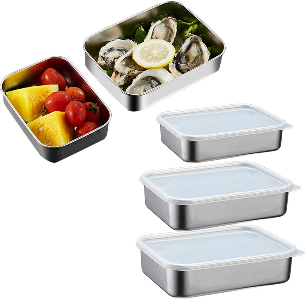 Set of 3Pcs Stainless Steel Food Storage Container Lunch Box with Clear Lid