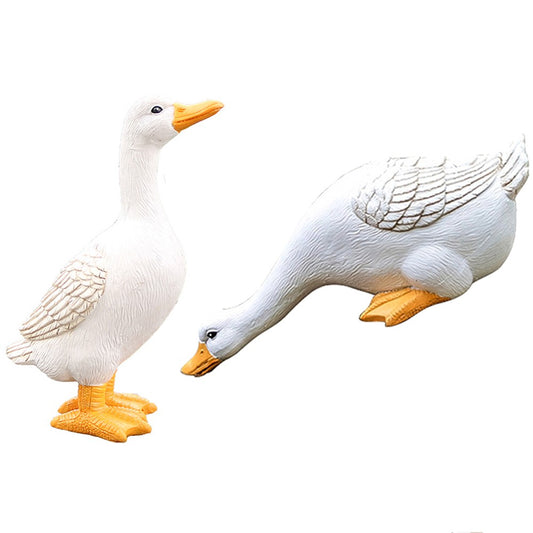 2Pcs Simulation White Duck Statue Garden Resin Statue Landscape Decoration