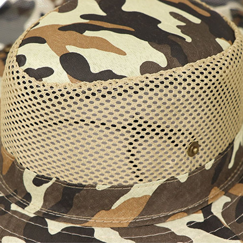 1Pc Camouflage Sun Shade Hat Wide Brim Fishing Cap with Neck Flap Brown