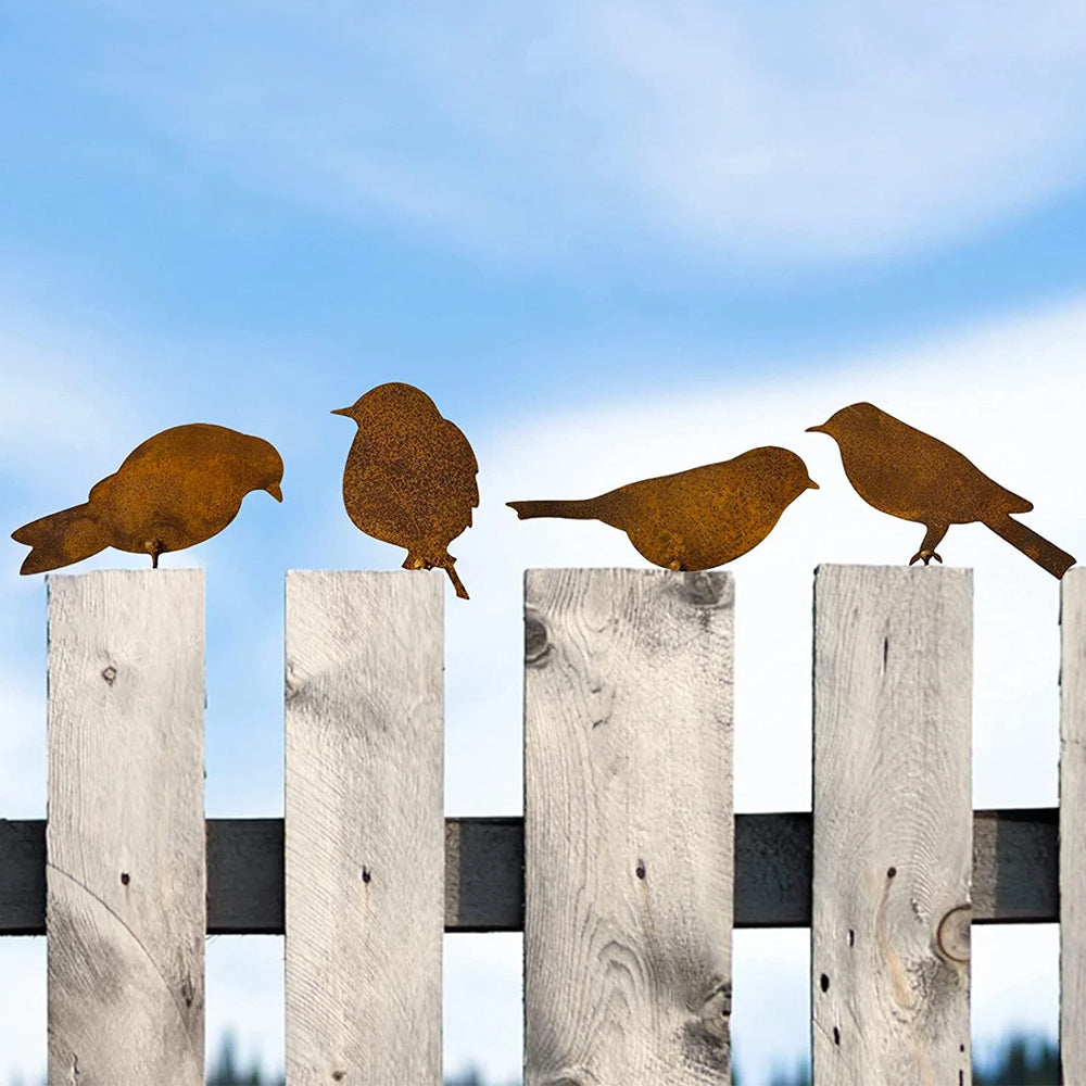 4Pcs Metal Birds Silhouette Decoration Outdoor Garden Artificial Animal Ornament