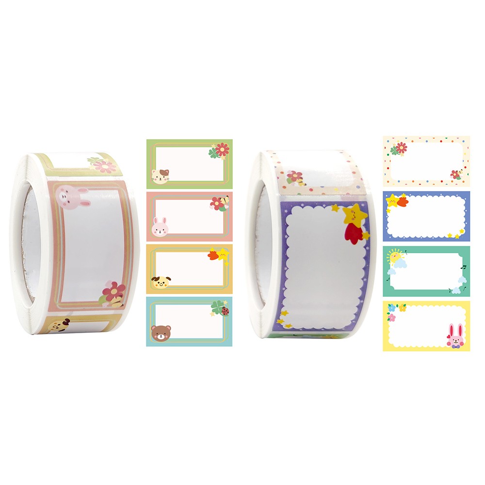 2 Rolls of Cartoon Label Sticker Colorful Print Name Sticker Stationery Supplies