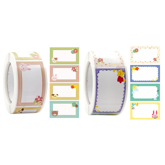 2 Rolls of Cartoon Label Sticker Colorful Print Name Sticker Stationery Supplies