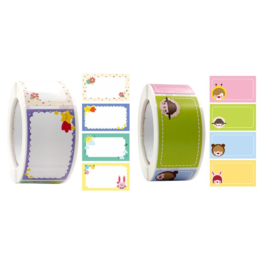 2 Rolls of Cartoon Label Sticker Colorful Print Name Sticker Stationery Supplies