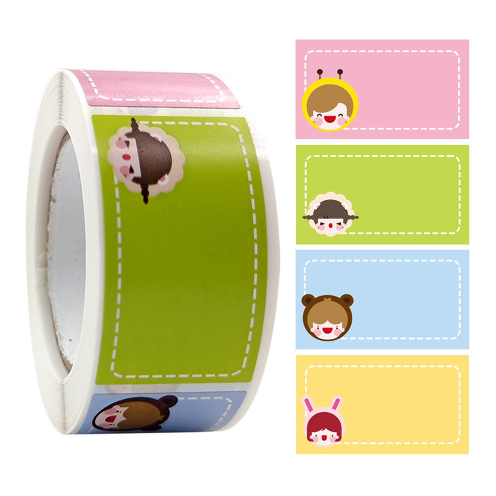 2 Rolls of Cartoon Label Sticker Colorful Print Name Sticker Stationery Supplies