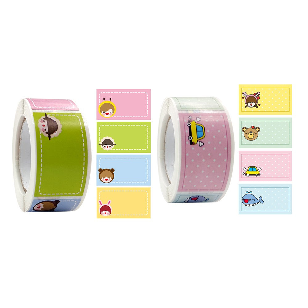 2 Rolls of Cartoon Label Sticker Colorful Print Name Sticker Stationery Supplies