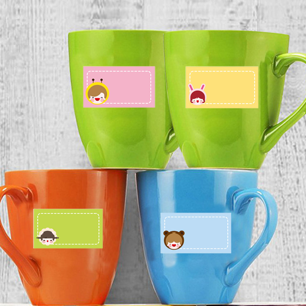 2 Rolls of Cartoon Label Sticker Colorful Print Name Sticker Stationery Supplies