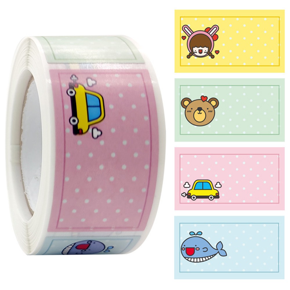 2 Rolls of Cartoon Label Sticker Colorful Print Name Sticker Stationery Supplies