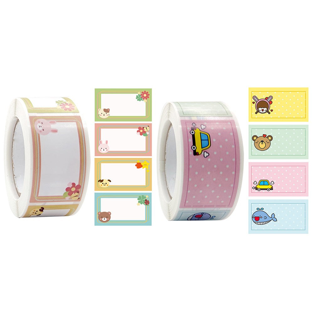2 Rolls of Cartoon Label Sticker Colorful Print Name Sticker Stationery Supplies
